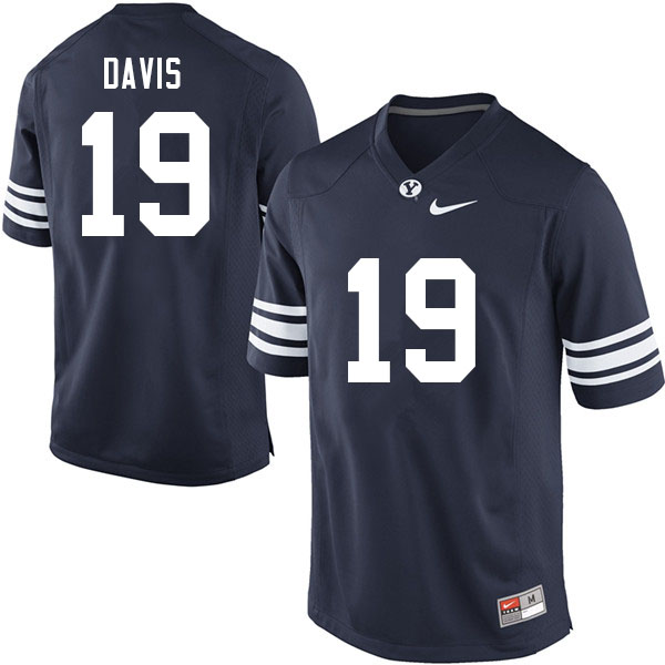 Men #19 Miles Davis BYU Cougars College Football Jerseys Sale-Navy